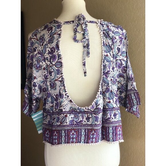 Rip Curl Women's Purple Blouse Floral Skyla Printed Shirt Top size S M - Picture 2 of 11